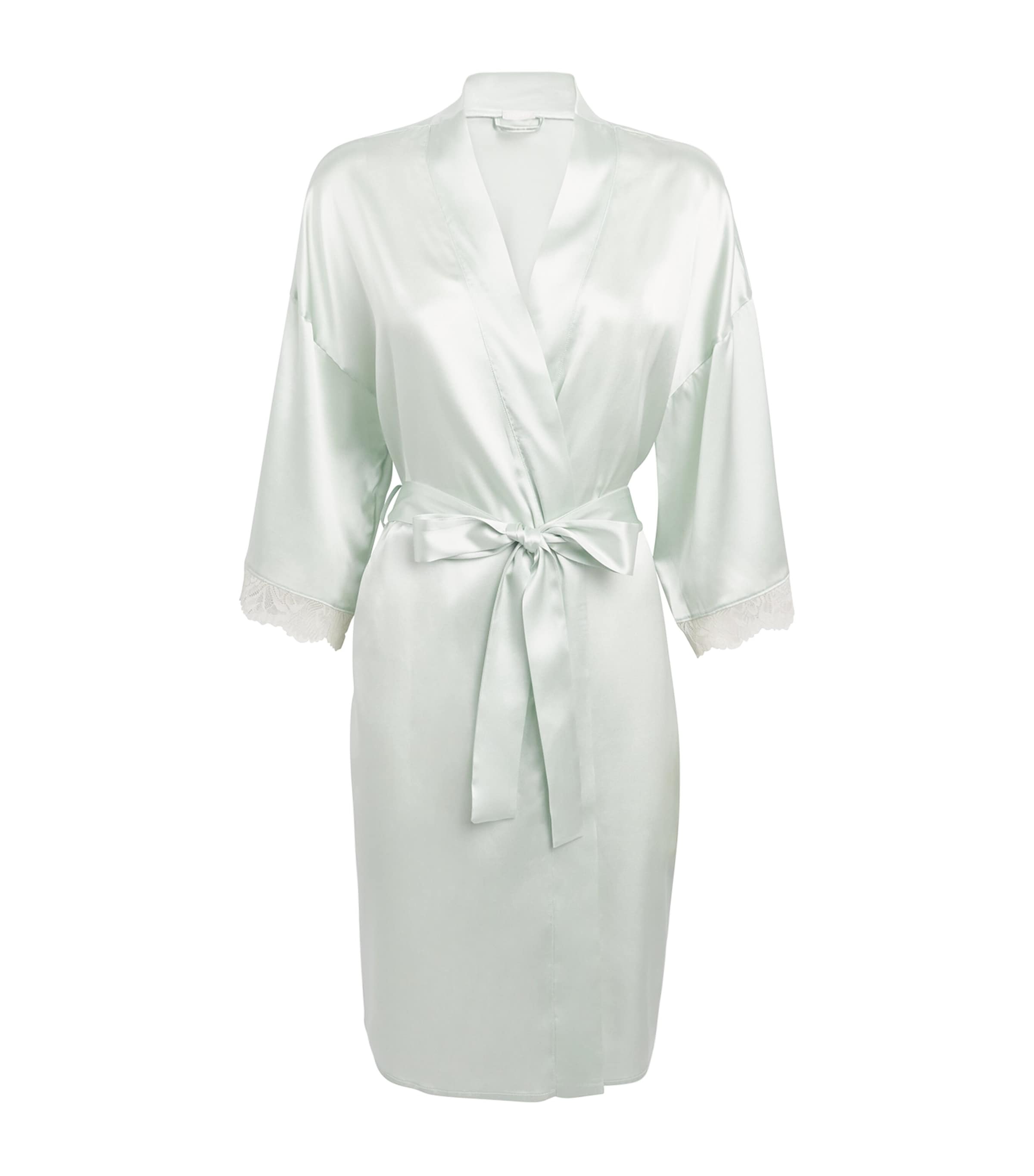 Hanro Green Silk Lace-Trim Robe