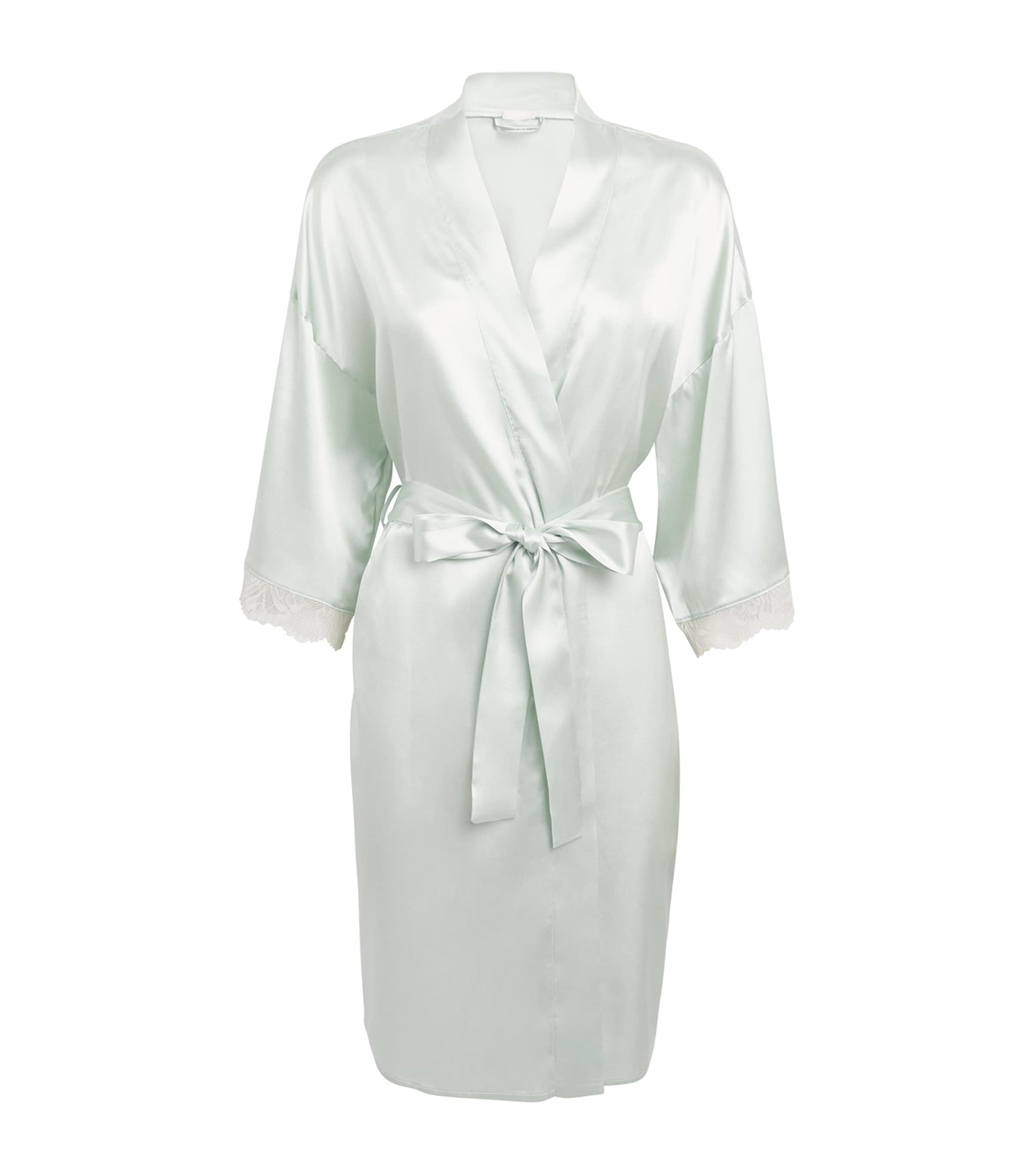 Hanro Green Silk Lace-Trim Robe