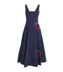 STAUD Navy Tomato-Embroidered Wells Midi Dress