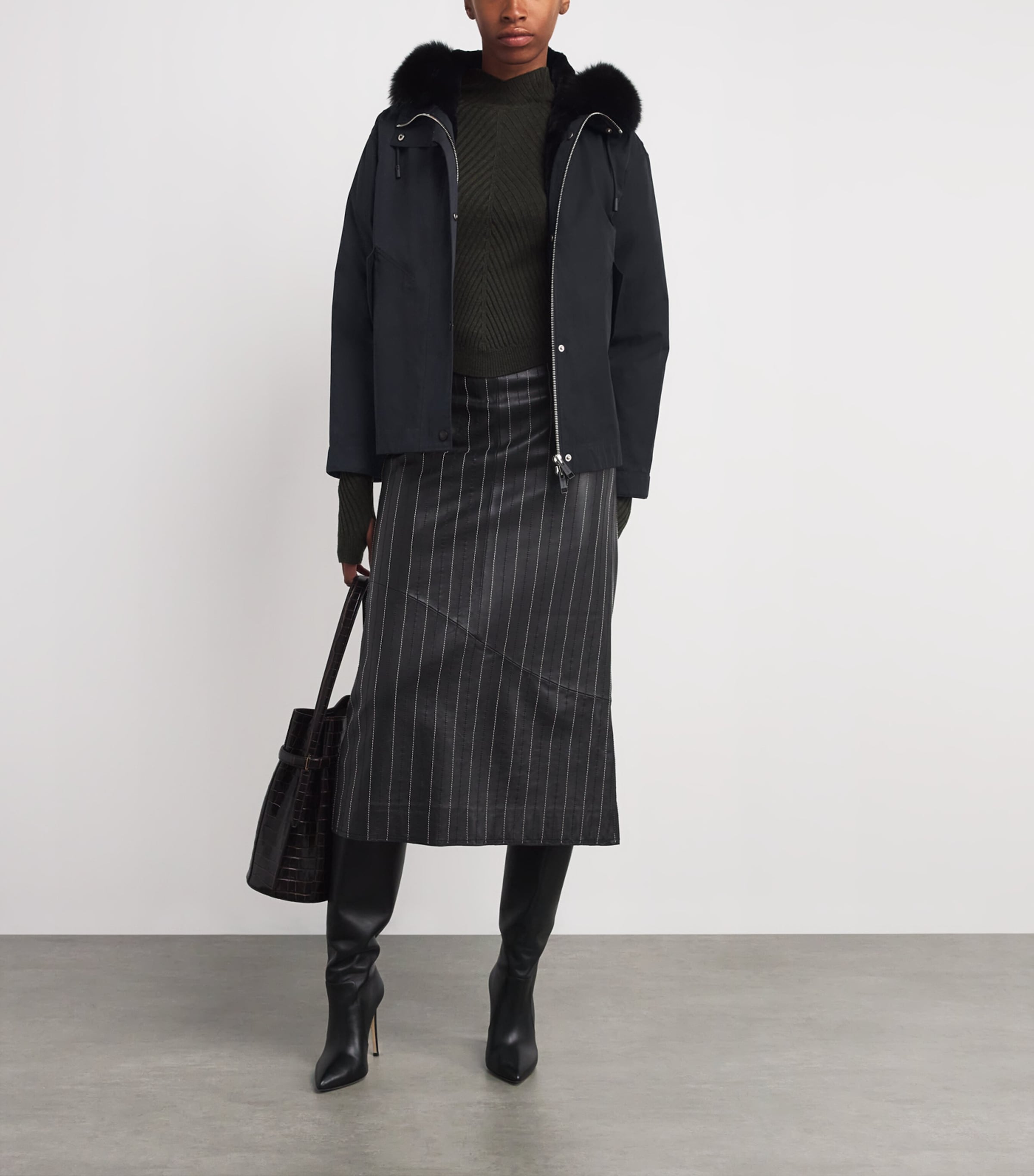 Yves Salomon Black Waterproof Fur-Trim Parka Coat