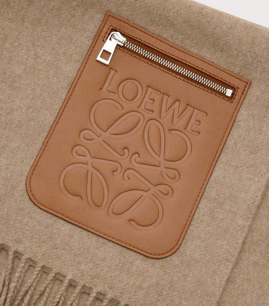LOEWE Beige Wool-Cashmere Pocket-Detail Scarf