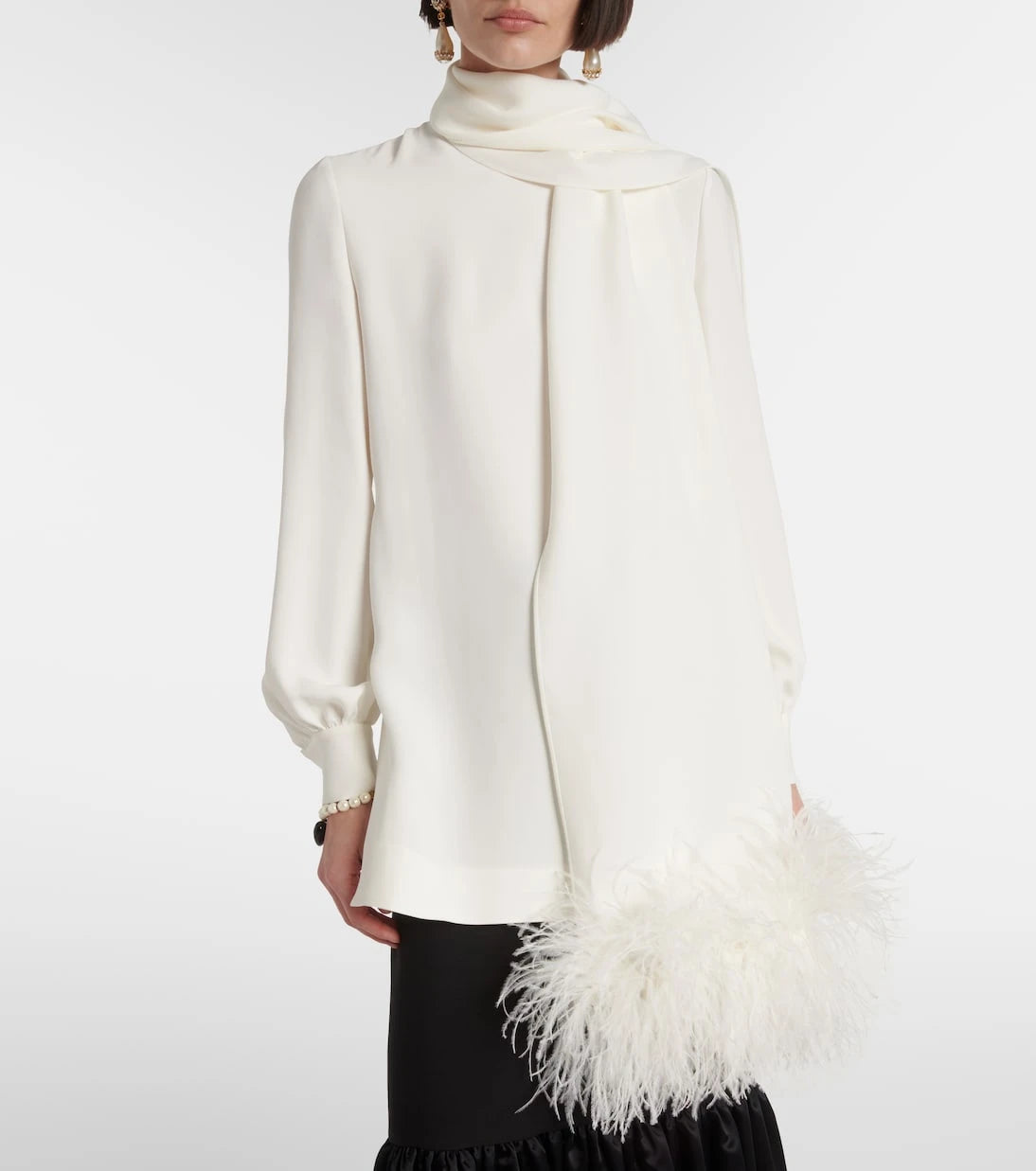 Valentino - Feather-trimmed silk top