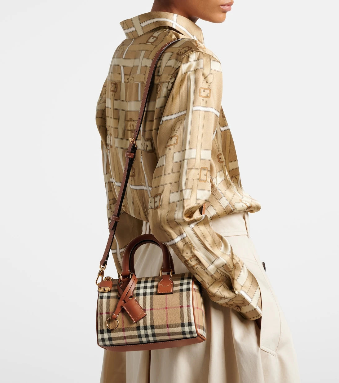 Burberry - Burberry Check leather-trimmed bowling bag
