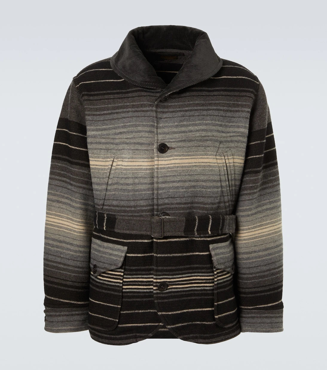 RRL - Striped wool and cotton jacquard coat