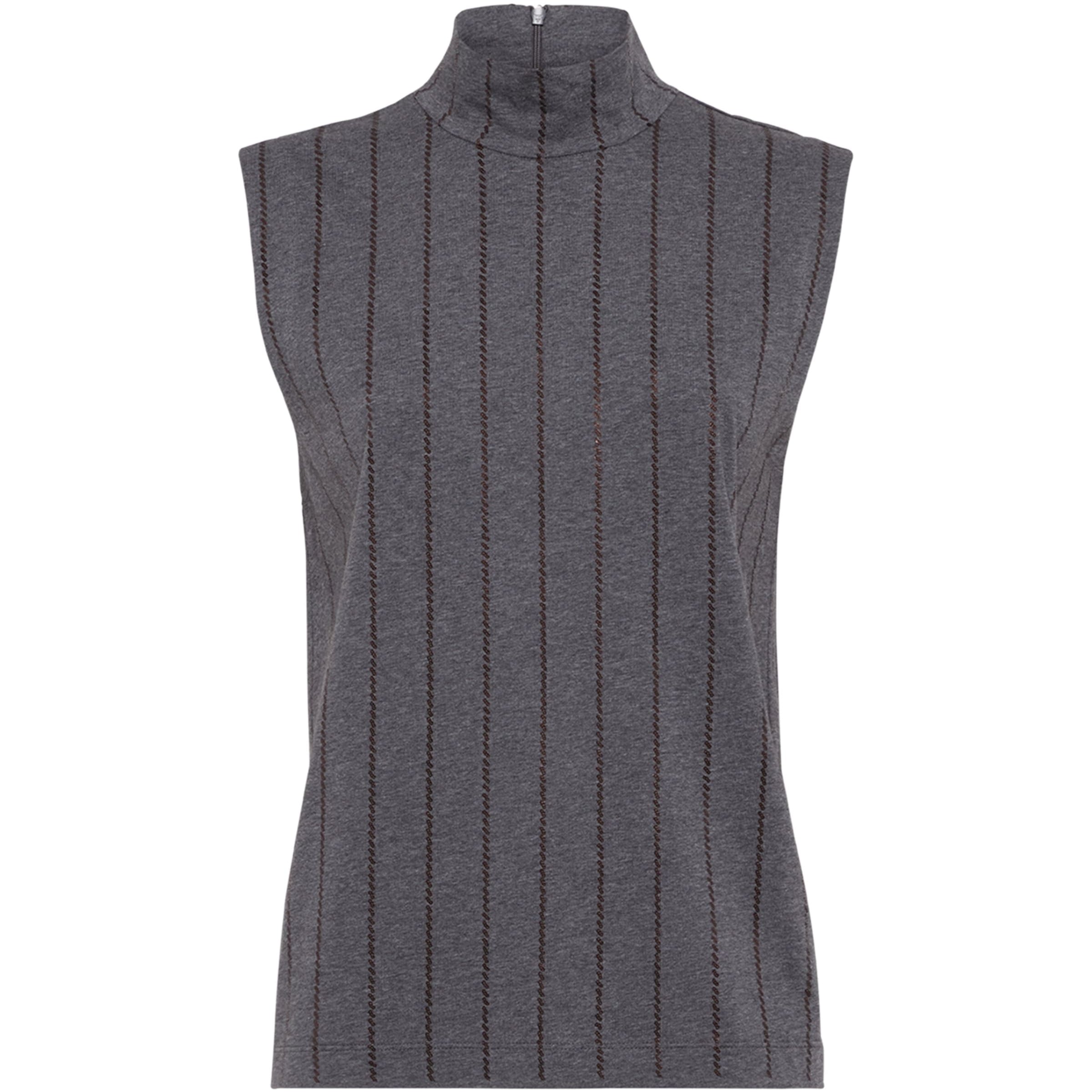 Brunello Cucinelli Grey Cotton Sequin-Stripe Sleeveless Top