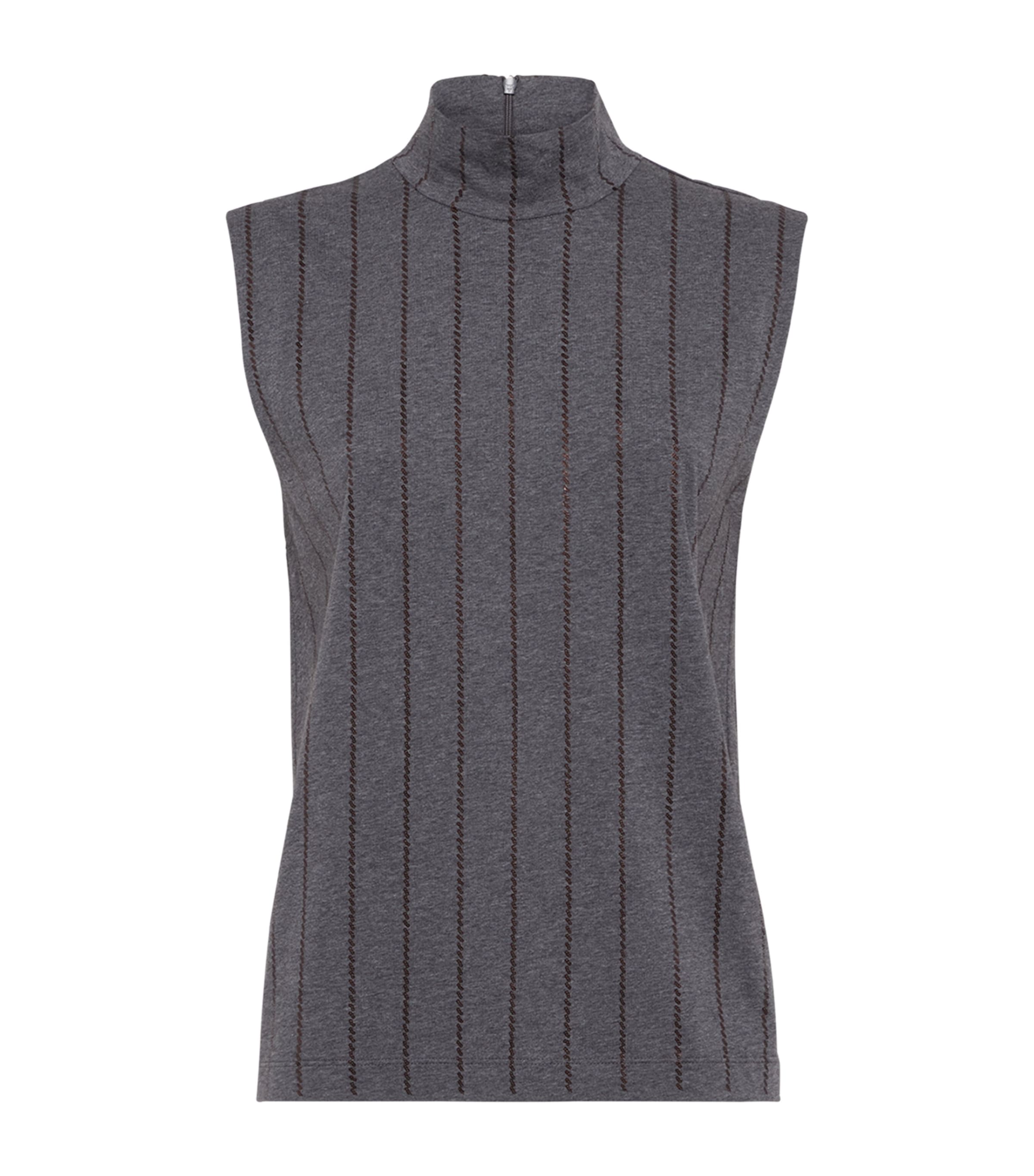 Brunello Cucinelli Grey Cotton Sequin-Stripe Sleeveless Top