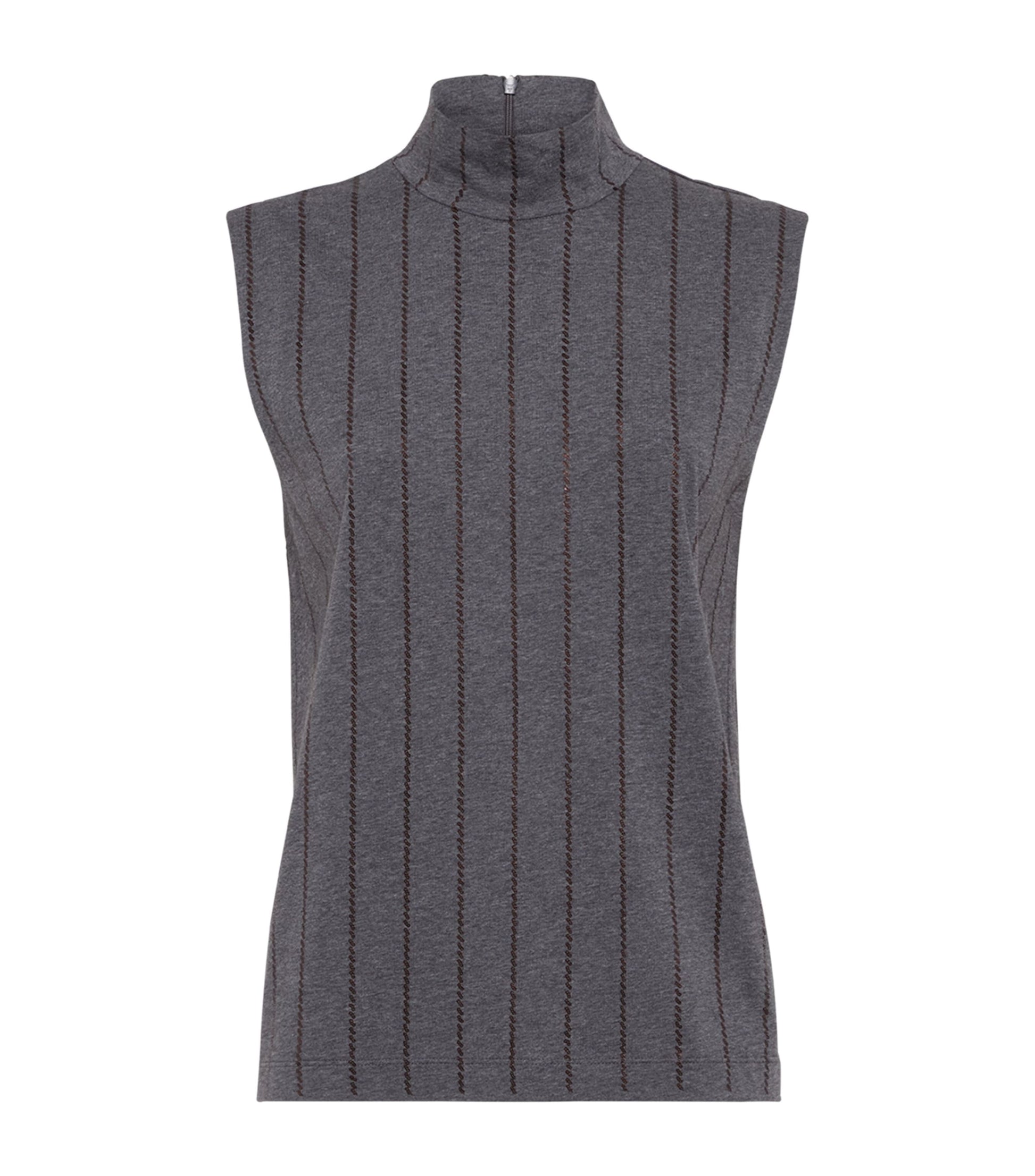 Brunello Cucinelli Grey Cotton Sequin-Stripe Sleeveless Top