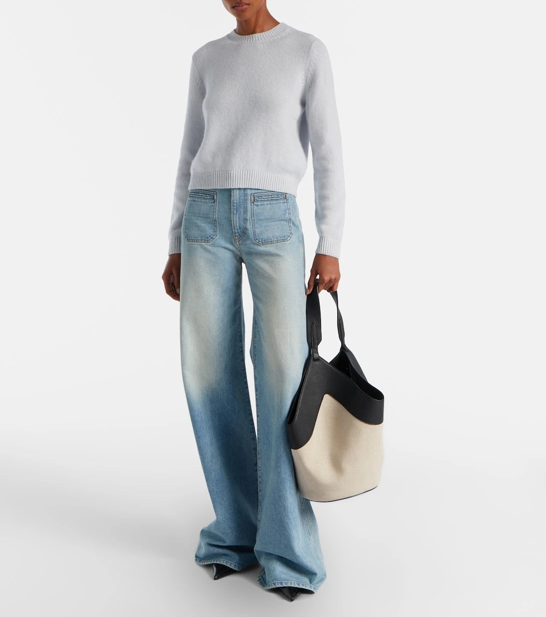 Khaite - Lotus Medium leather-trimmed canvas tote bag