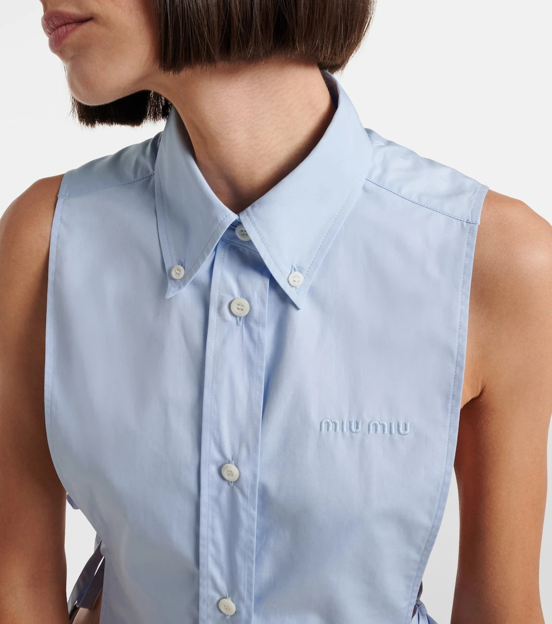 Miu Miu - Cutout cropped cotton poplin shirt