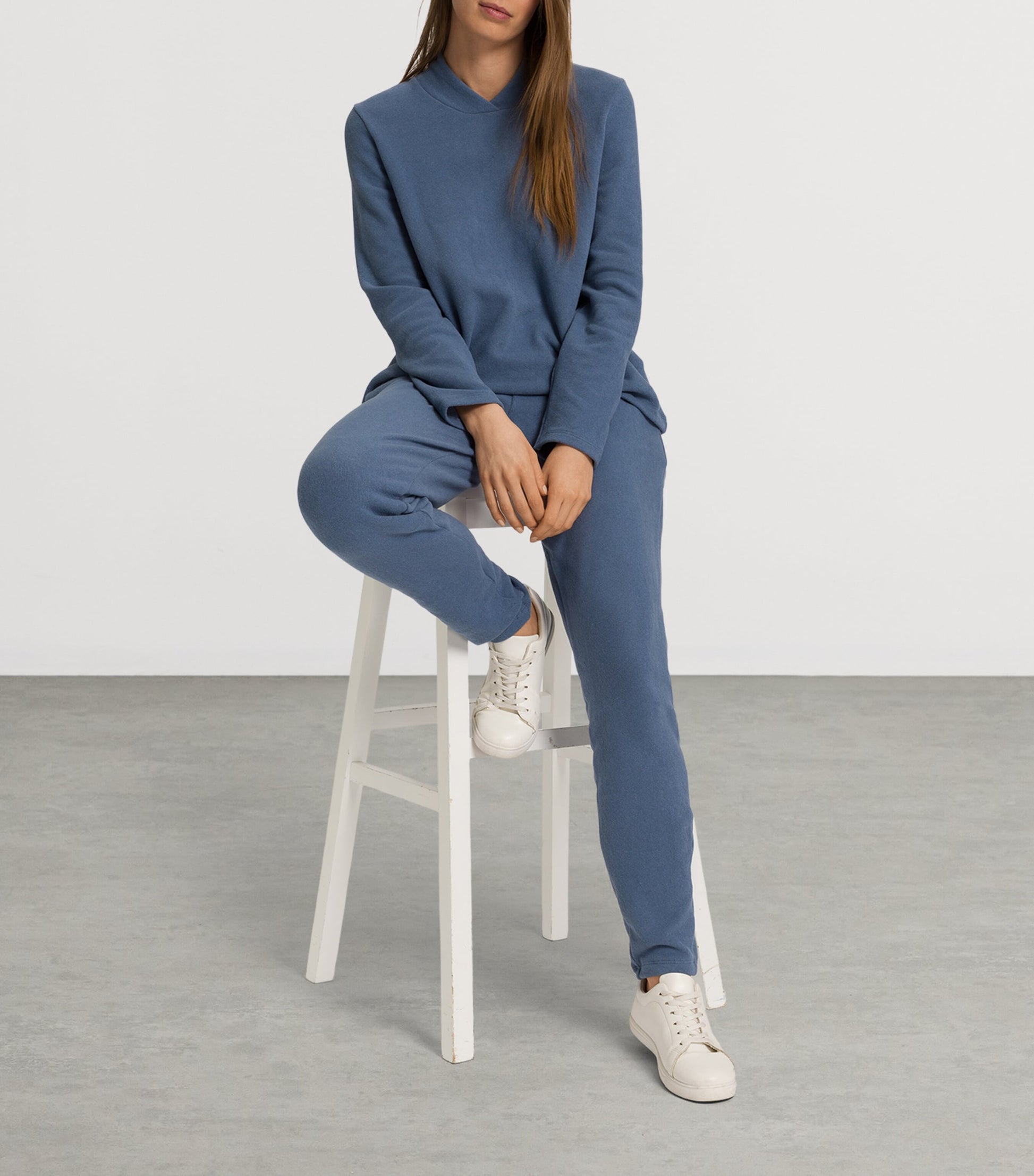 Blue Cotton-Blend Easy Wear Pullover