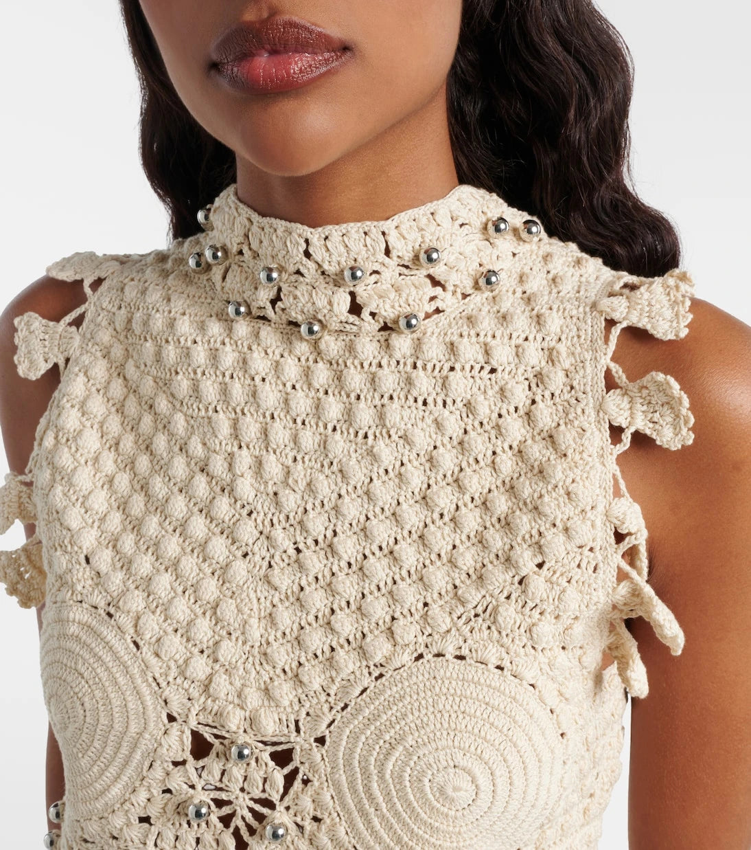 Rabanne - Embellished crochet cotton top