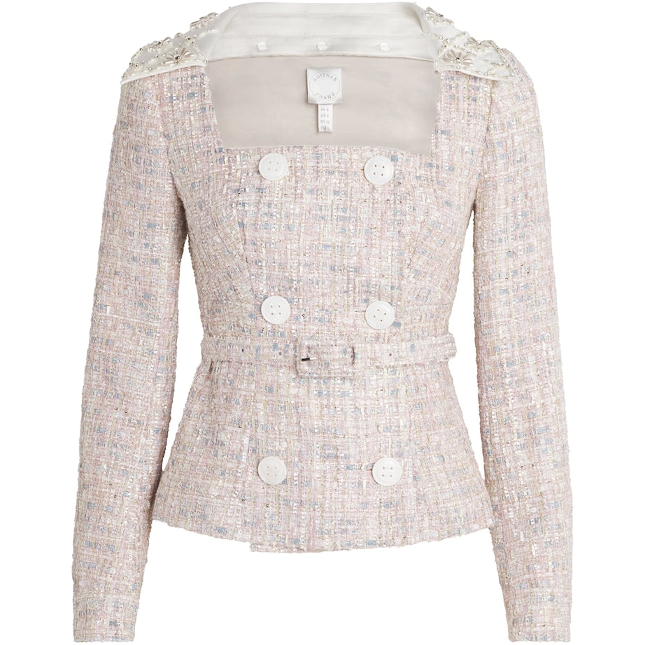 Huishan Zhang Pink Tweed Embellished Goldie Jacket