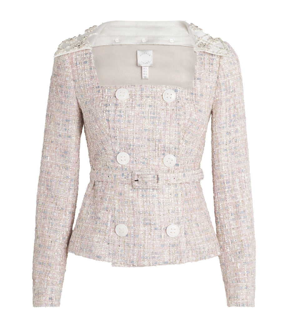 Huishan Zhang Pink Tweed Embellished Goldie Jacket