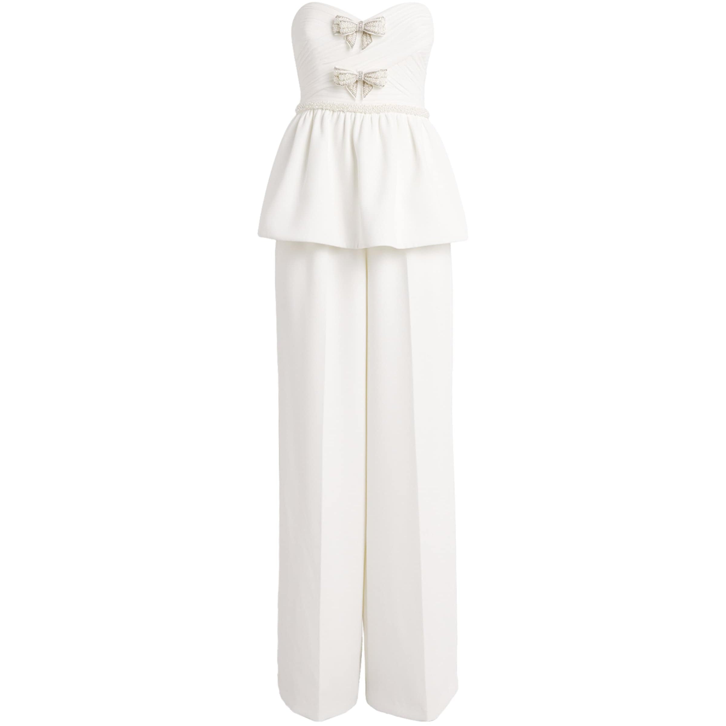 Self-Portrait White Organza Bow Peplum Jumpsuit