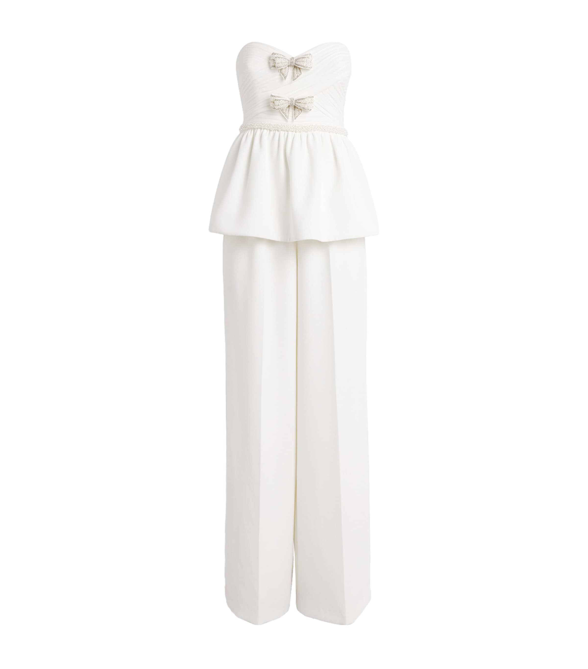 Self-Portrait White Organza Bow Peplum Jumpsuit