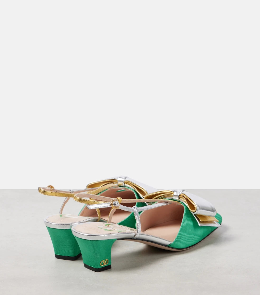 Valentino Garavani - Bowow 45 moiré and leather slingback pumps