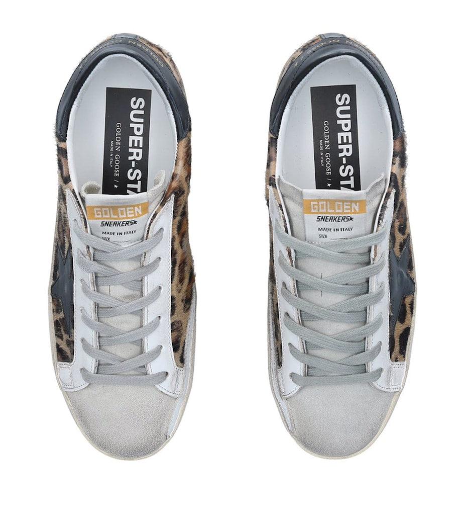 Golden Goose Brown Leather Leopard Print Superstar Sneakers