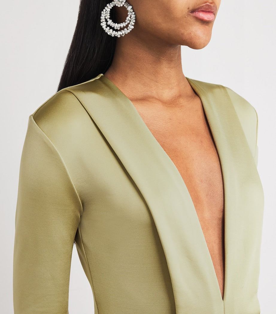 Victoria Beckham Green Long-Sleeve V-Neck Gown