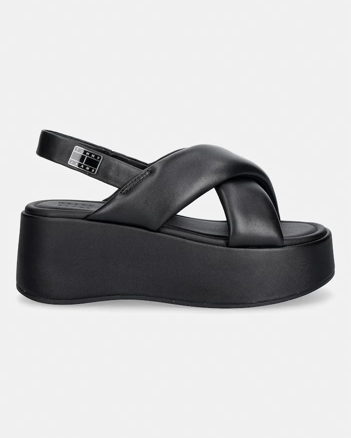 Tommy Jeans kadın deri platform sandalet ayakkabı TJW PADDED STRAPS WEDGES