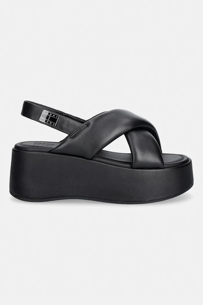 Tommy Jeans kadın deri platform sandalet ayakkabı TJW PADDED STRAPS WEDGES