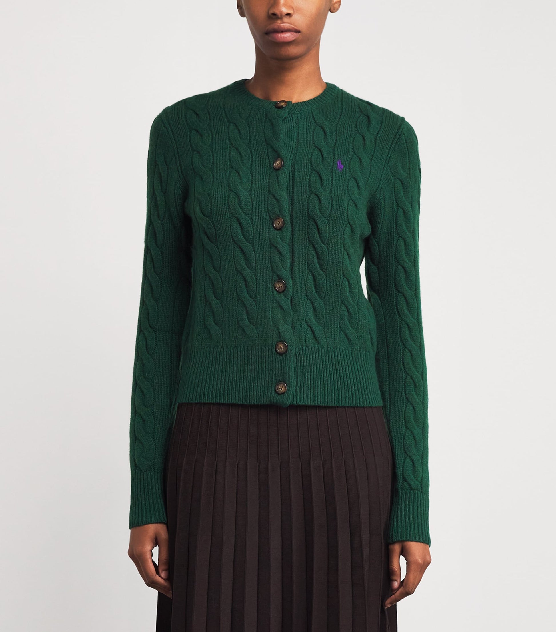 Polo Ralph Lauren Green Wool-Cashmere Cable-Knit Cardigan