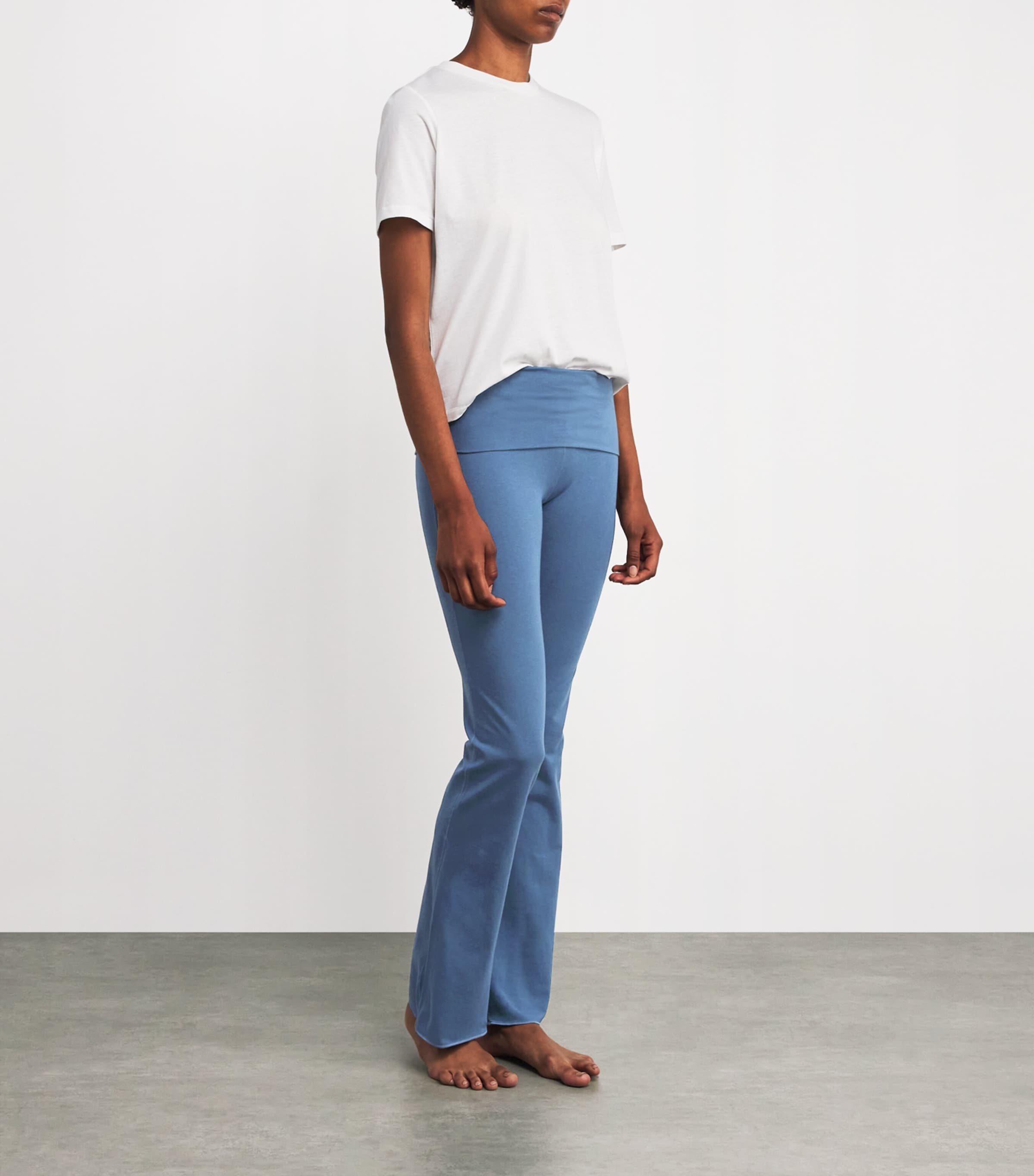 Skims Blue Cotton-Blend Jersey Foldover Trousers