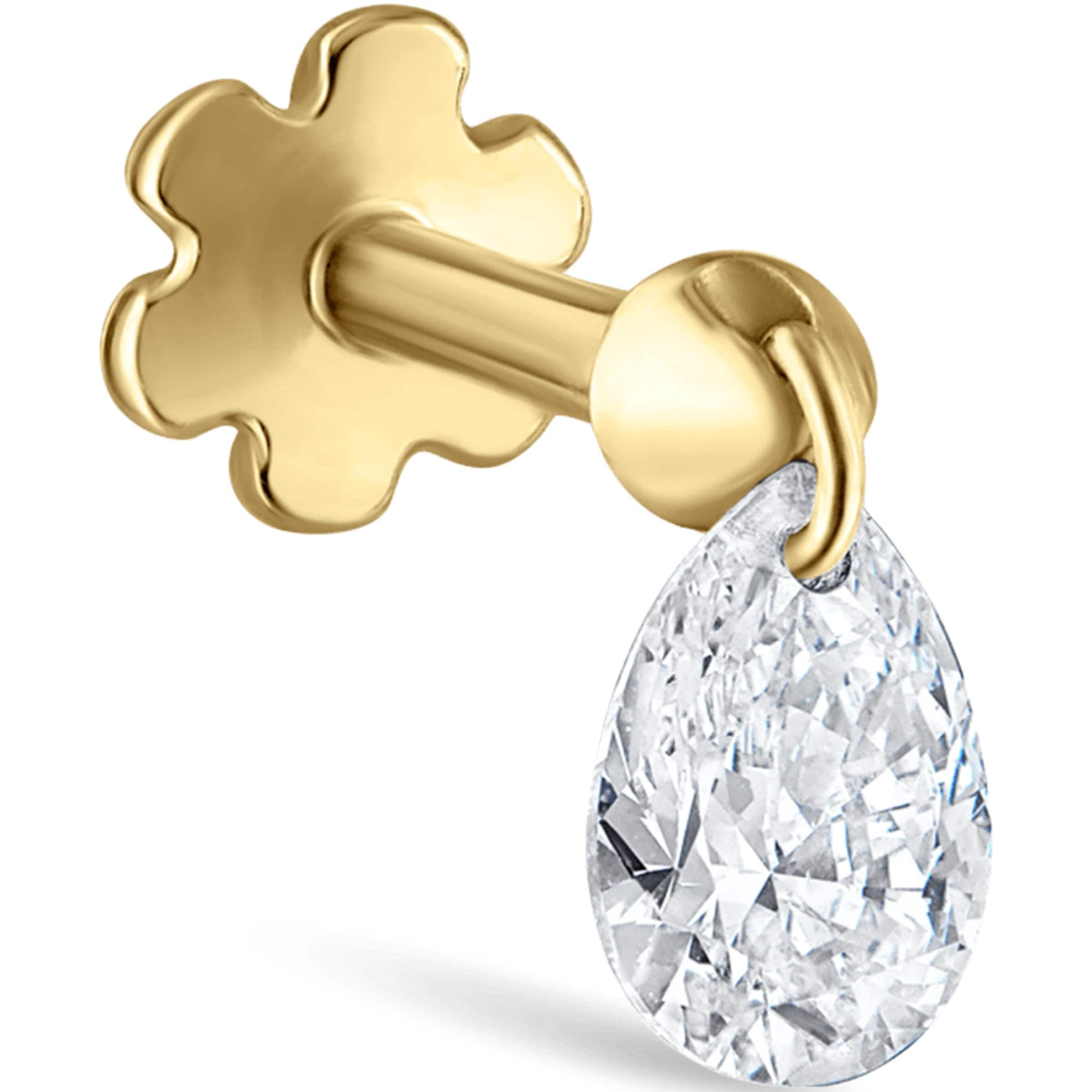 Maria Tash Yellow Gold Floating Pear Diamond Charm Threaded Stud Earring (4mm)
