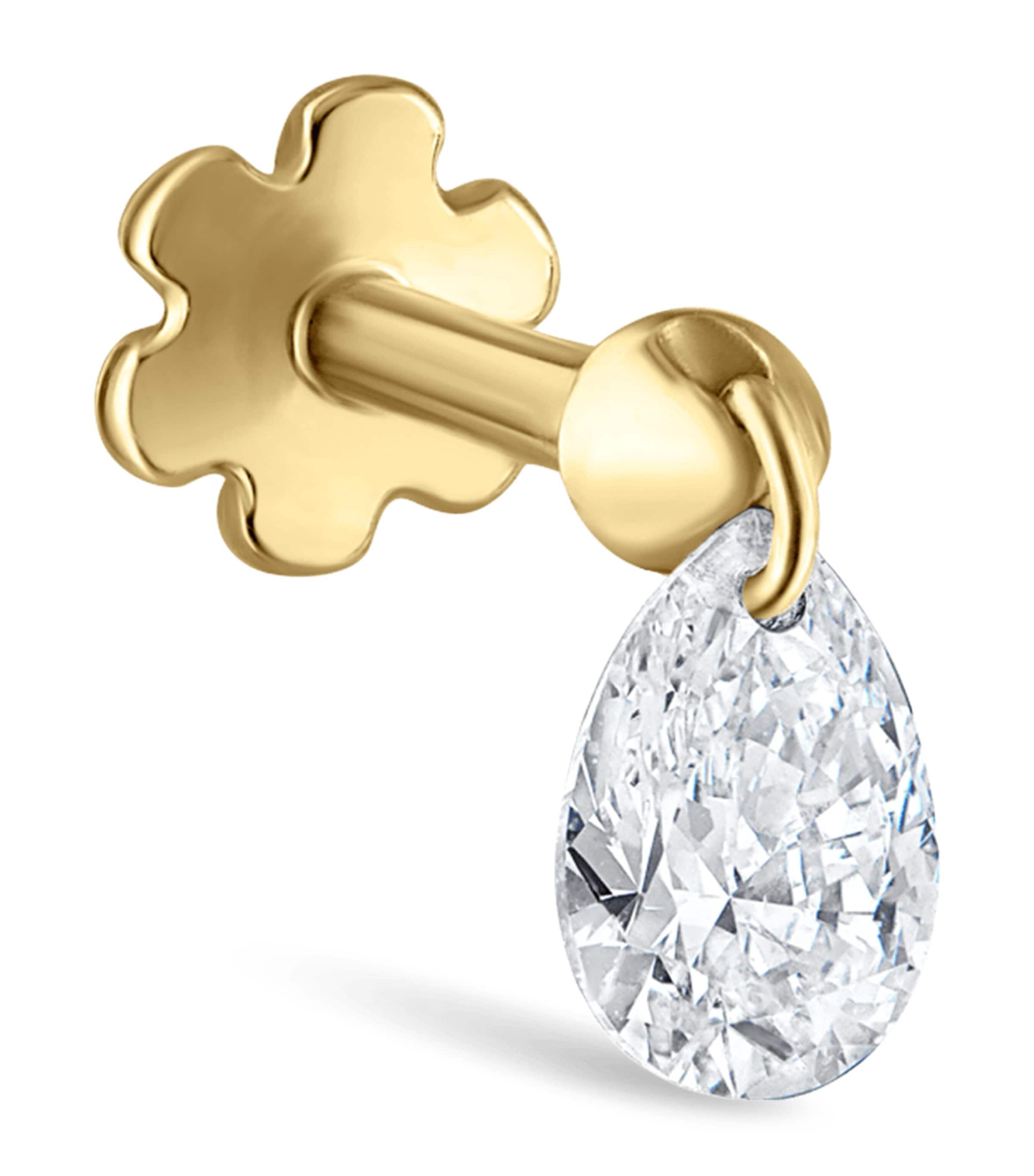 Maria Tash Yellow Gold Floating Pear Diamond Charm Threaded Stud Earring (4mm)