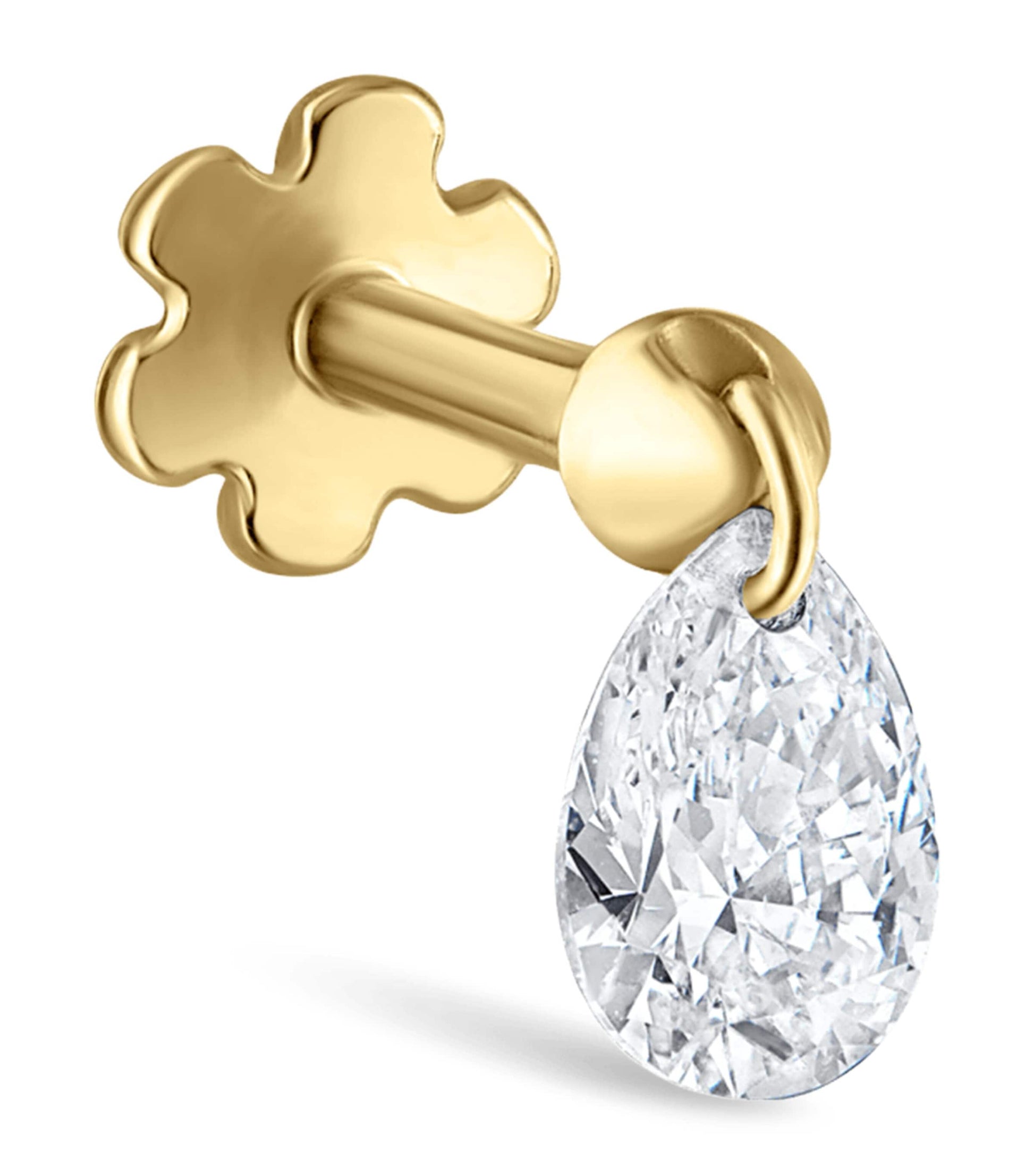 Maria Tash Yellow Gold Floating Pear Diamond Charm Threaded Stud Earring (4mm)