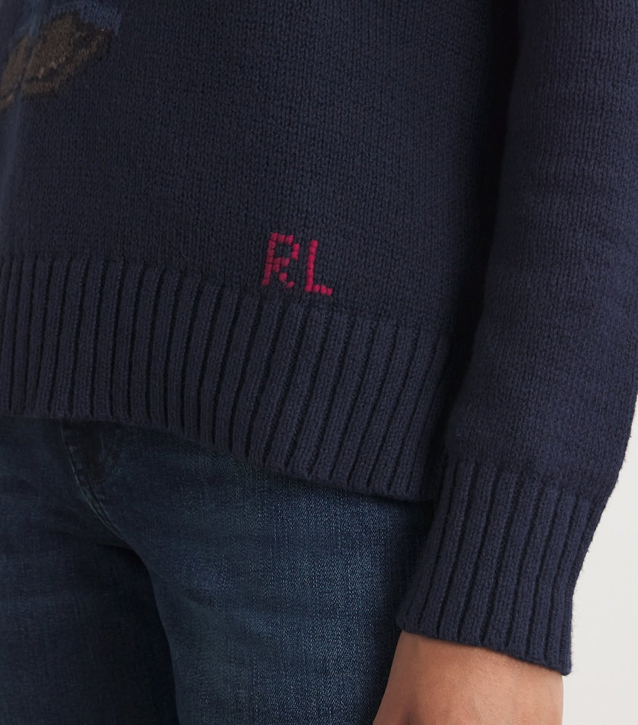 Polo Ralph Lauren Navy Cotton-Linen Polo Bear Sweater