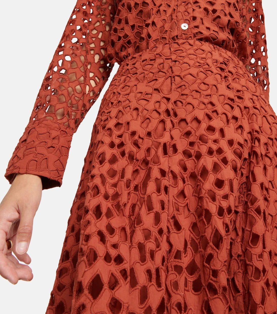 Vince - Broderie anglaise cotton midi skirt