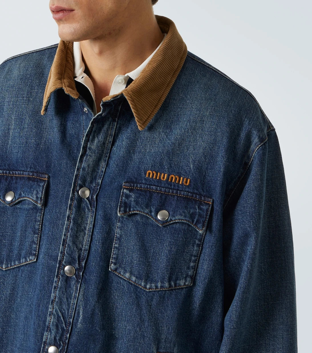 Miu Miu - Corduroy-trimmed denim down jacket