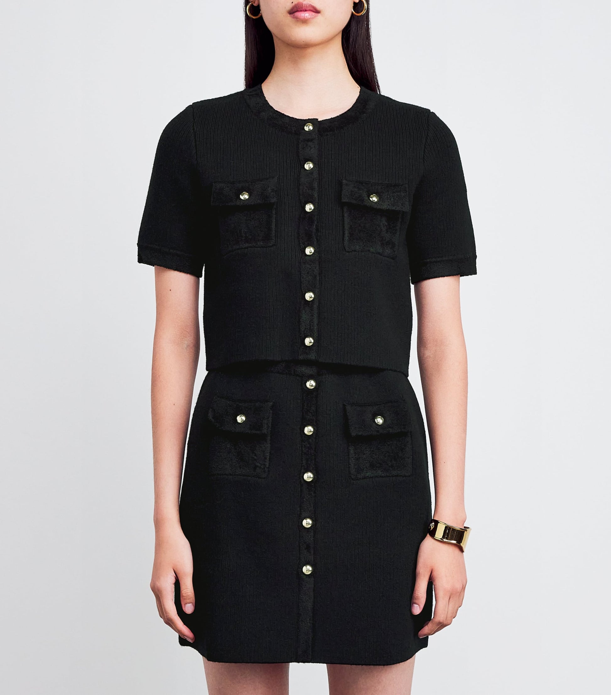 Claudie Pierlot Black Knitted Short-Sleeve Top