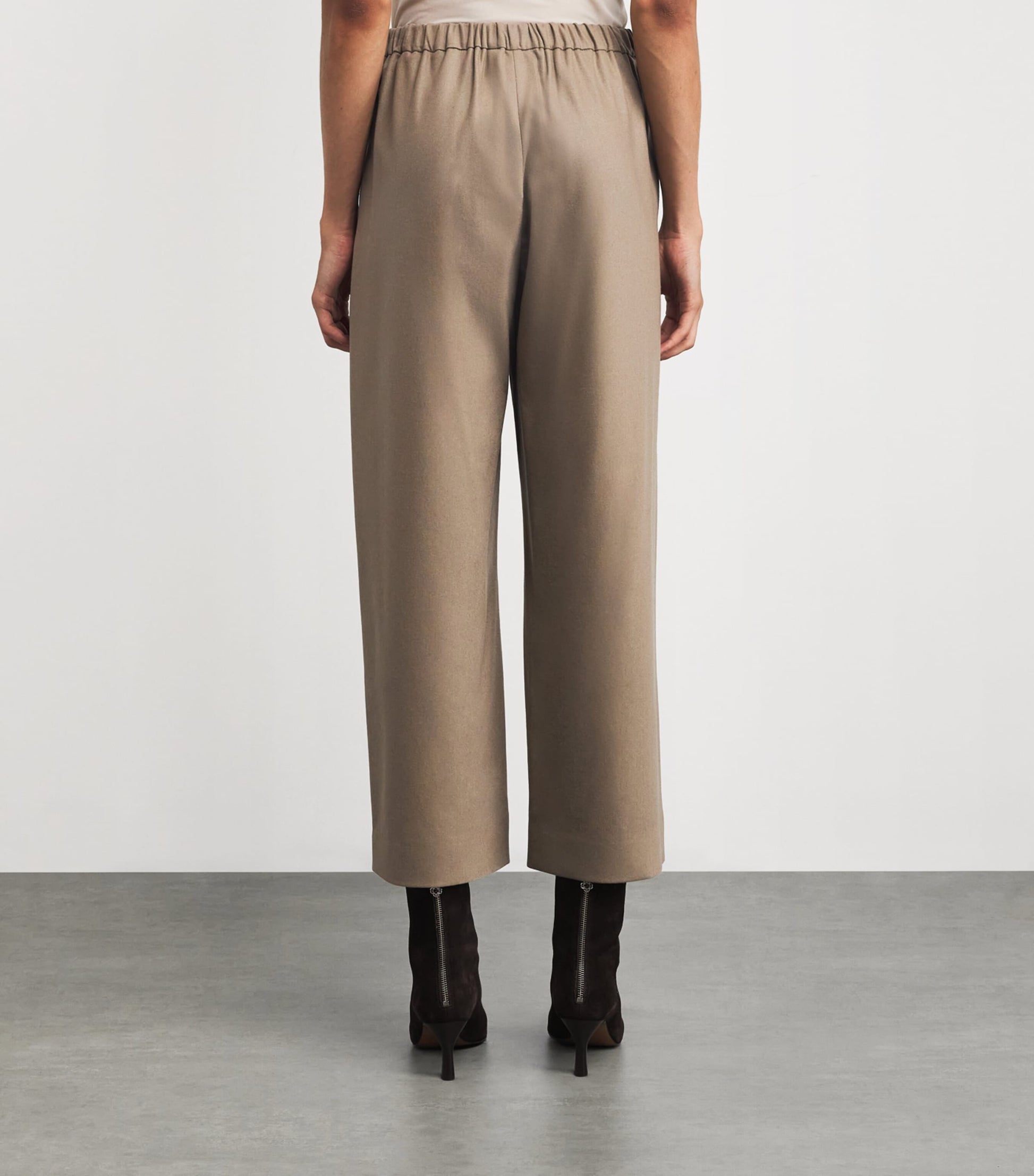 Beige Stretch-Wool Drawstring Trousers