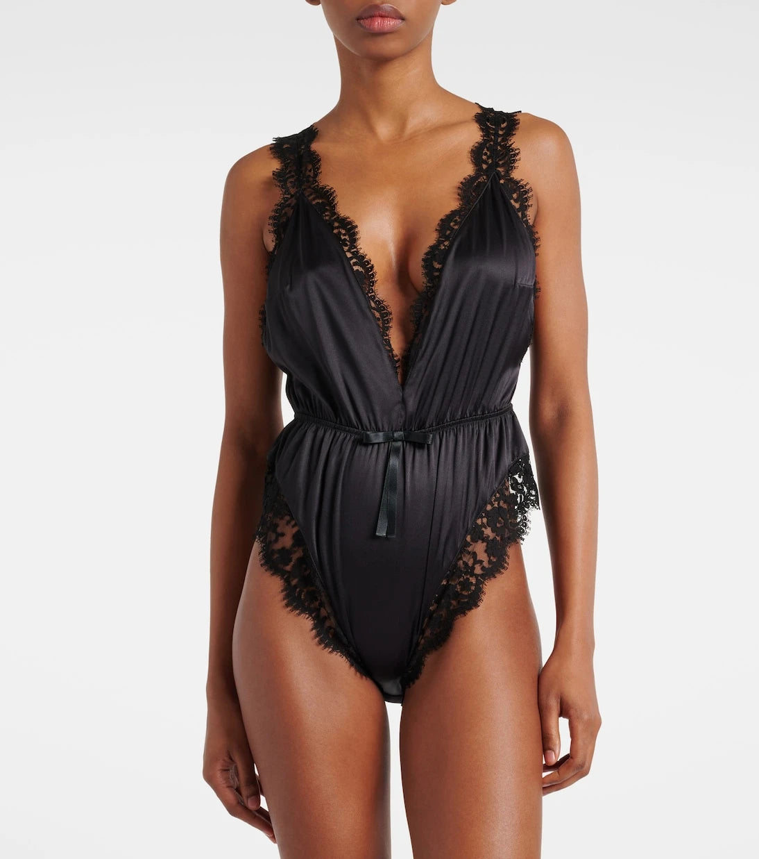 Dolce&Gabbana - Lace-trimmed silk-blend satin bodysuit