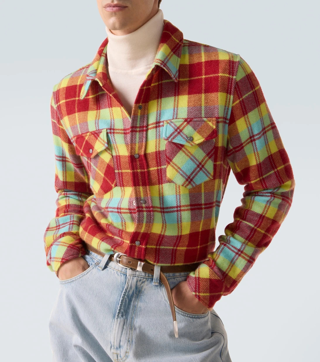 God's True Cashmere - Plaid cashmere shirt with labradorite