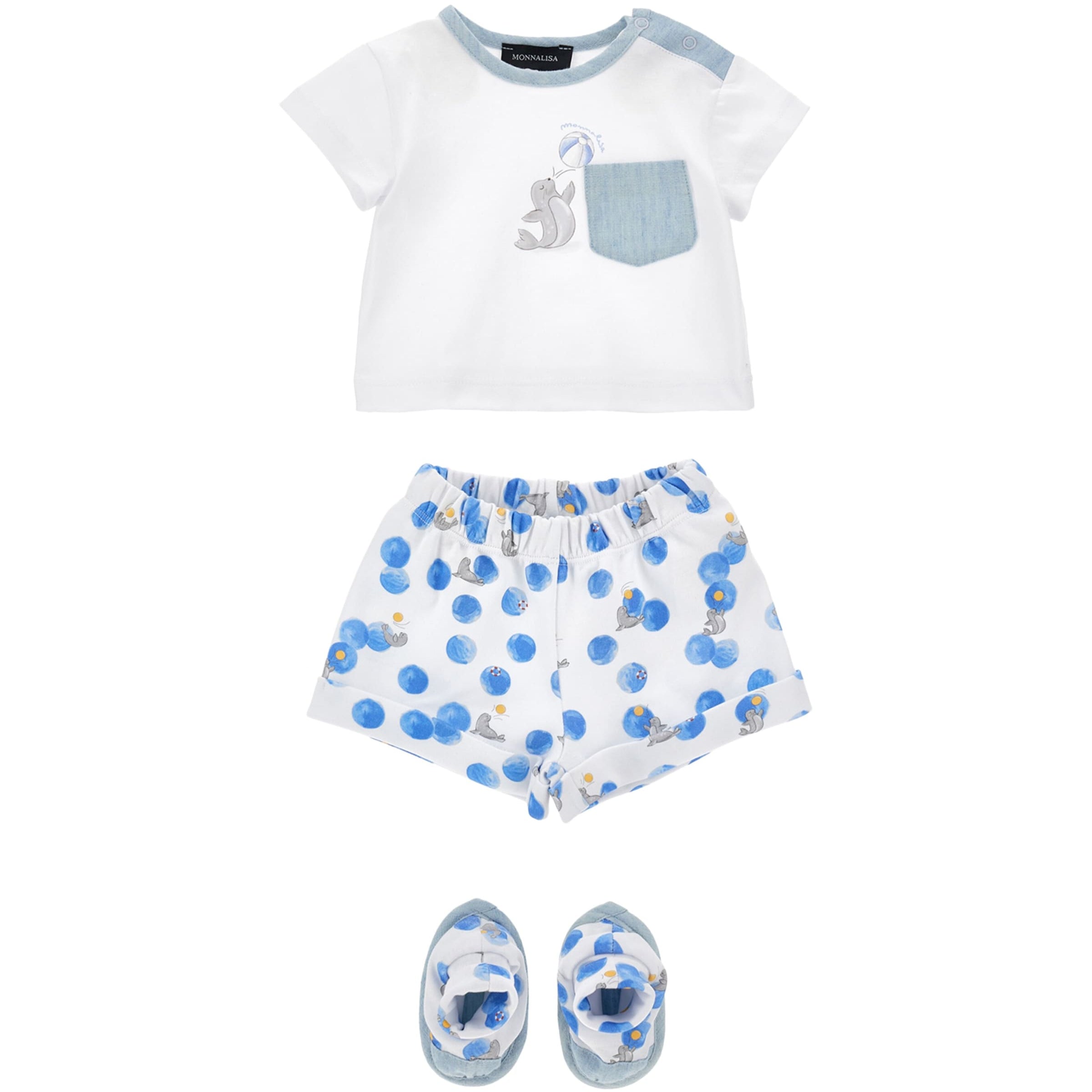 Monnalisa Cotton Seal Print T-Shirt and Shorts Set (1-9 Months)