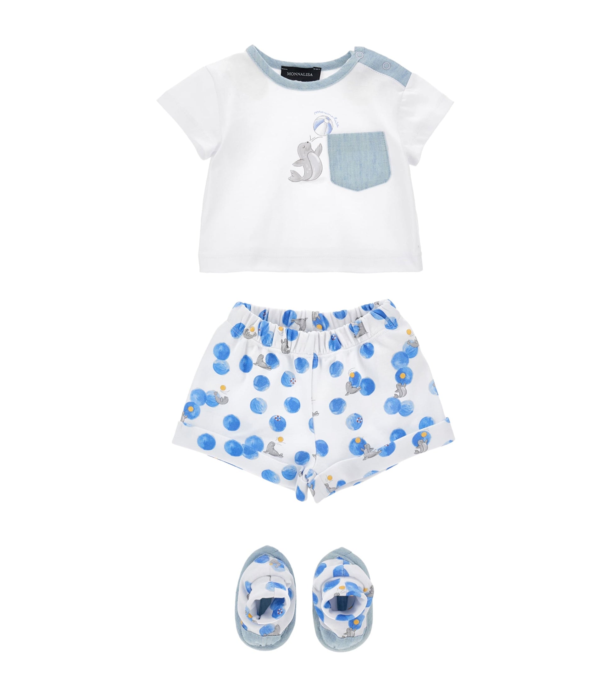 Monnalisa Cotton Seal Print T-Shirt and Shorts Set (1-9 Months)