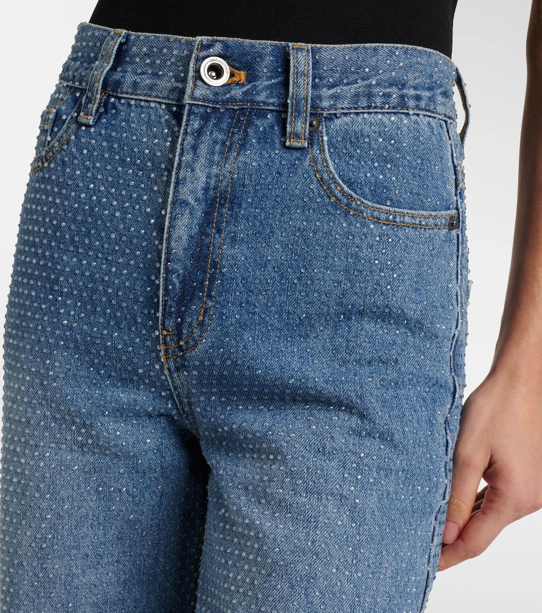 Self-Portrait - Embellished high-rise straight jeans