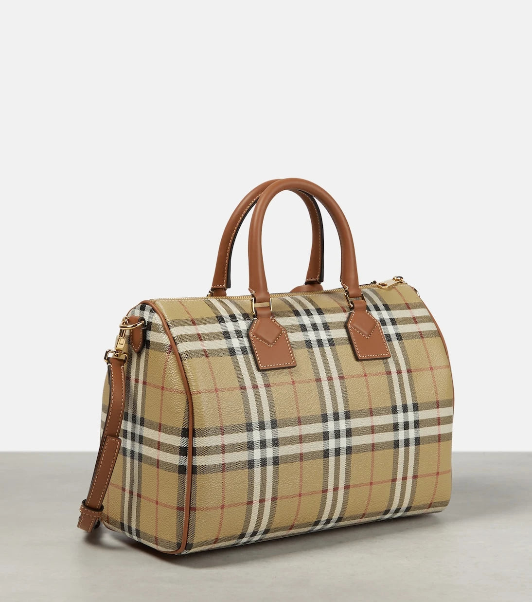 Burberry - حقيبة يد توت قماش متوسطة كاروهات بربري