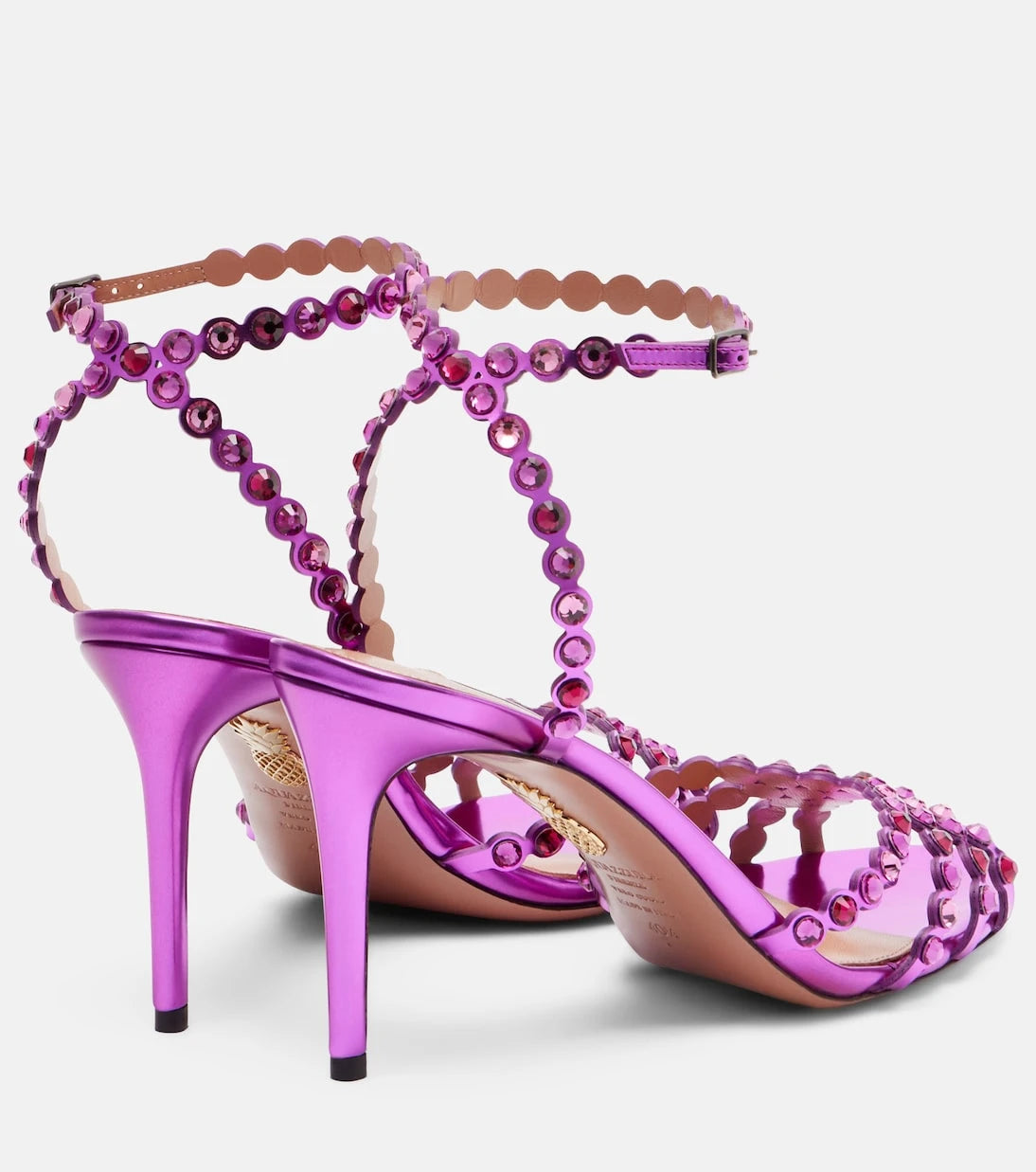 Aquazzura - Tequila crystal-embellished metallic leather sandals