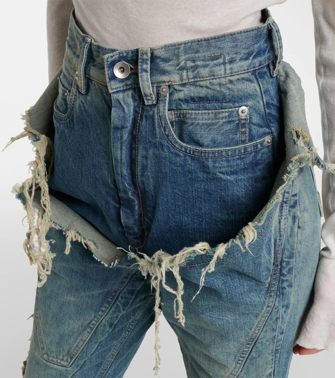 Rick Owens - Silvered distressed flared jeans