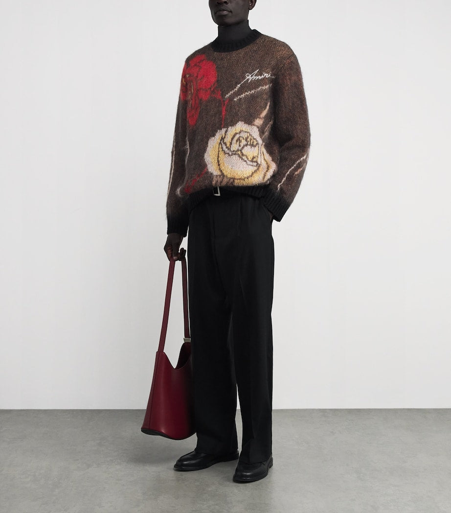 AMIRI Black Mohair-Wool-Blend Floral Sweater