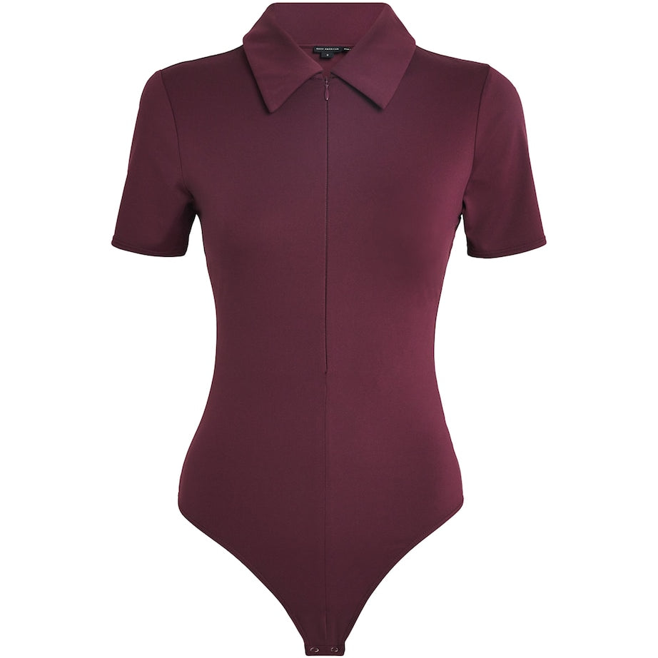 Good American Purple Scuba Collared Bodysuit