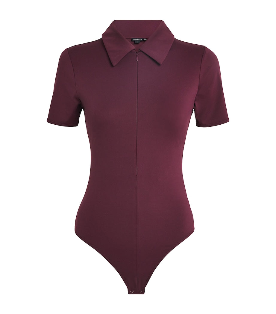 Good American Purple Scuba Collared Bodysuit