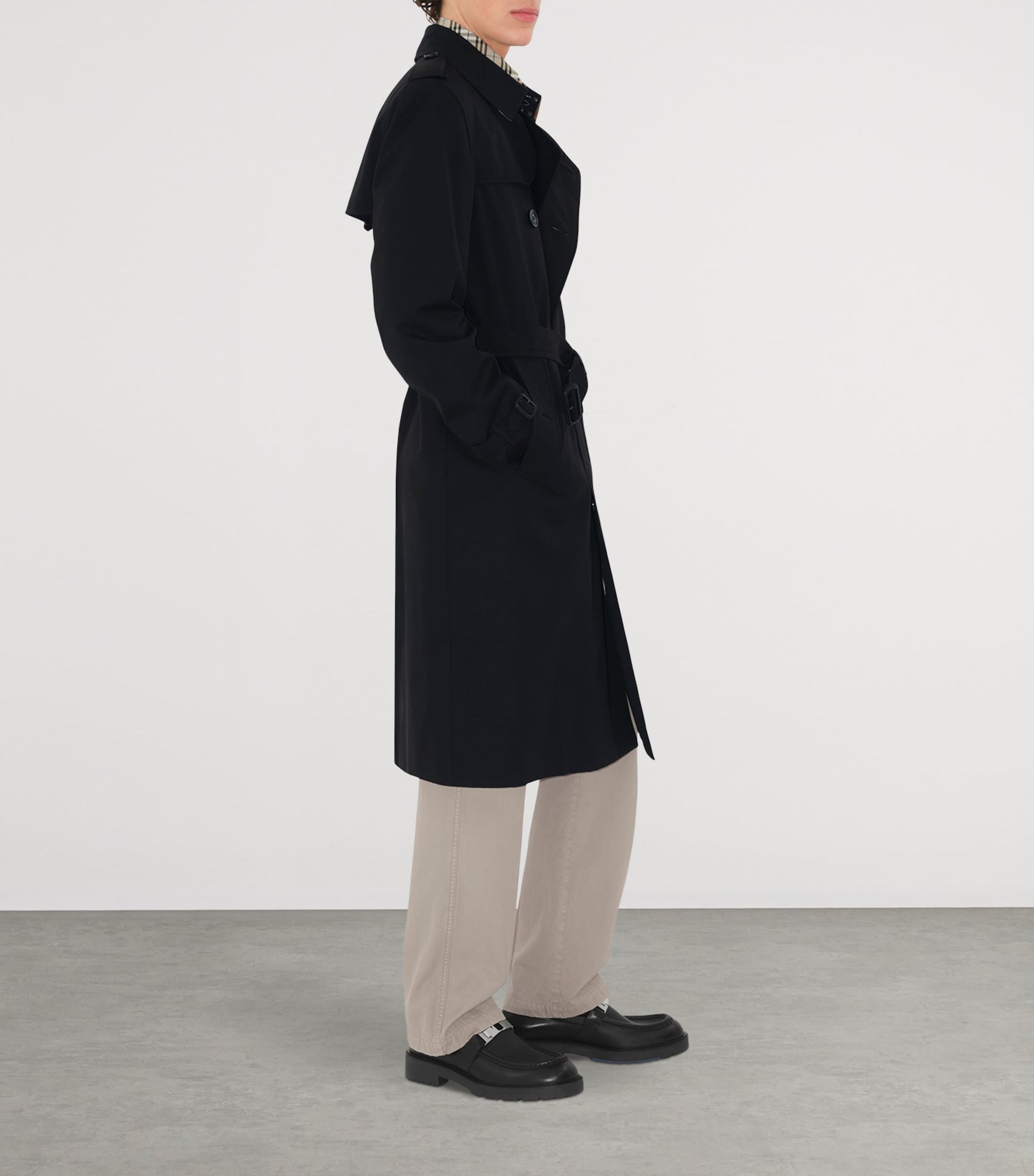 Burberry Black Long Kensington Heritage Trench Coat