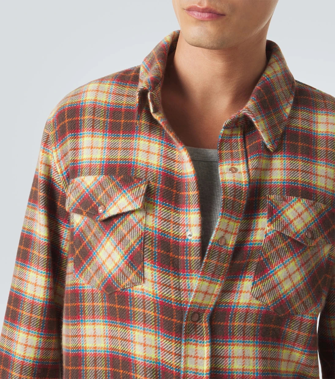 God's True Cashmere - Plaid cashmere shirt with sunstone
