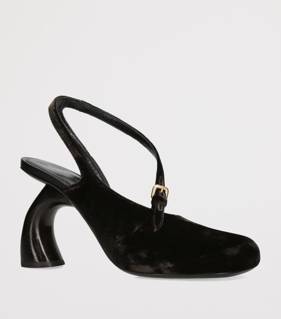 DRIES VAN NOTEN Brown Velvet Abstrack Slingback Heels 95