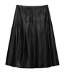 Prada Black Leather Pleated Midi Skirt