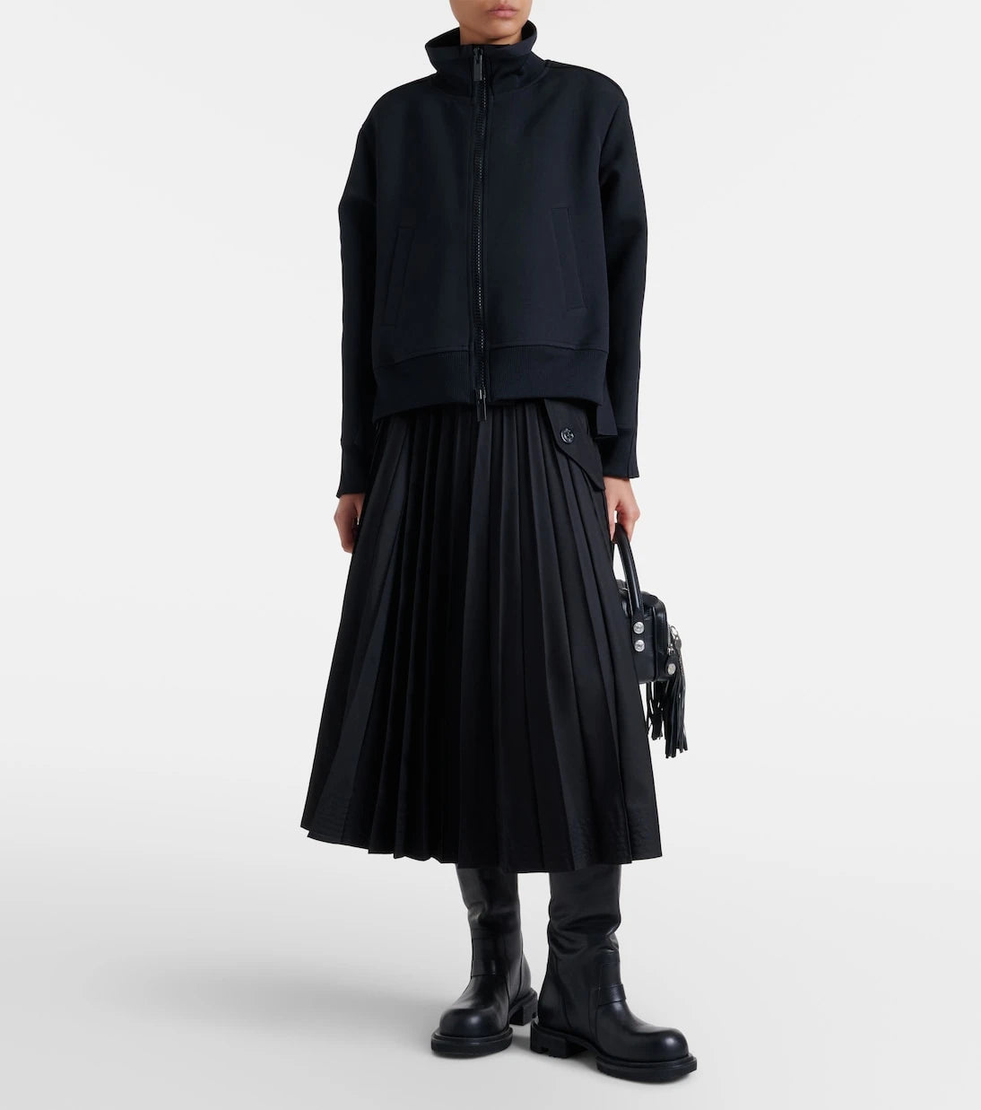 Sacai - Paneled twill zip-up sweatshirt